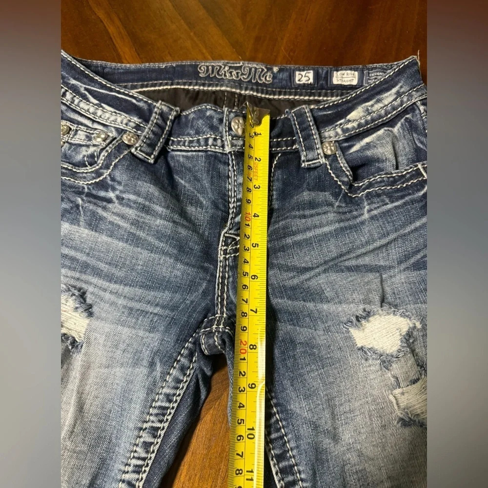 Miss Me Signature Straight Stretch Cuffed Jean Low Rise Size 25 Bling Pockets - Picture 8 of 12